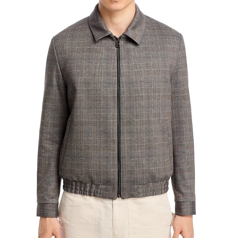 Hugo Boss Men's HUGO Hellys Zip Glen Plaid Check Golf Bomber Jacket Medium Brown